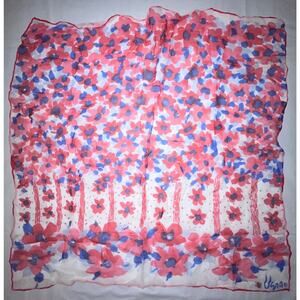 Vintage Vera Neumann Scarf - Sheer - Ladybug signed - Red & Blue Flowers